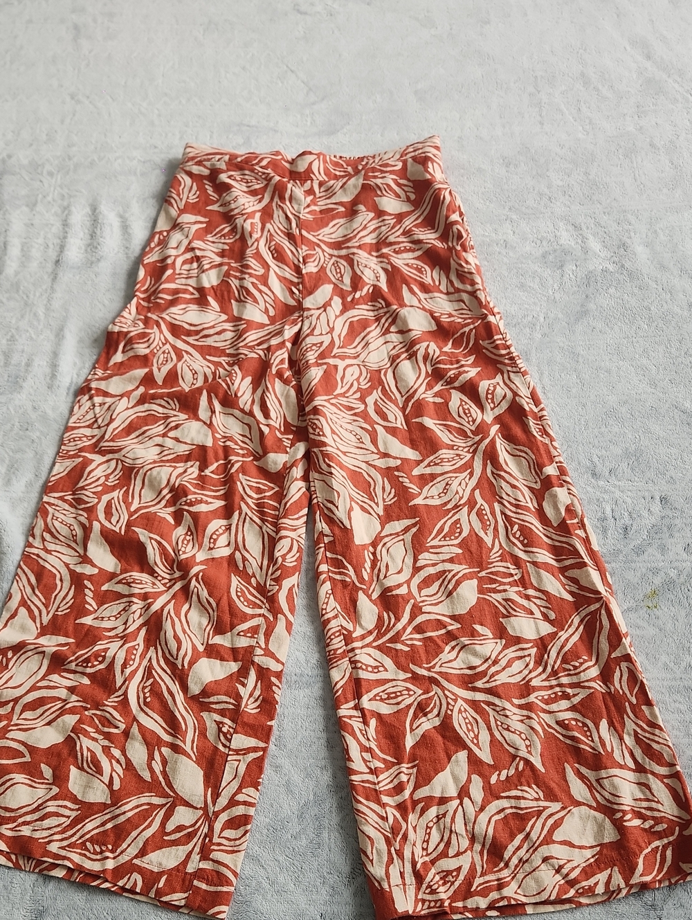 Jules & Leopold Rust and Cream Leaf-Print Wide-Leg Pants